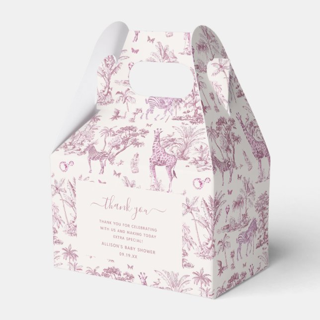 Caja Para Regalos Cute Safari Toile de Jouy | Favor rosa de Baby Sho (Front Side)