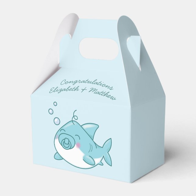 Caja Para Regalos Cute Shark Baby Shower Kawaii Blue Boy (Front Side)