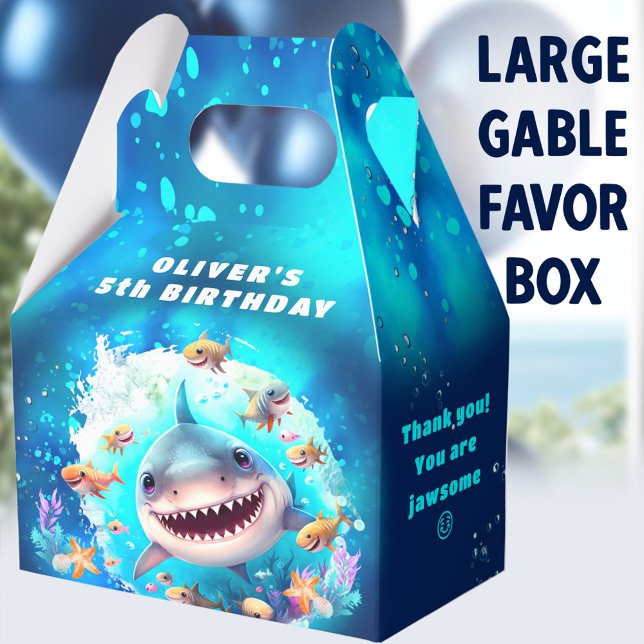 Caja Para Regalos Cute Shark Boy Birthday Blue Large FavBox (Shark Dark Blue Large Gable Favor Boxes - You can choose from 3 sizes of these gable favor boxes)