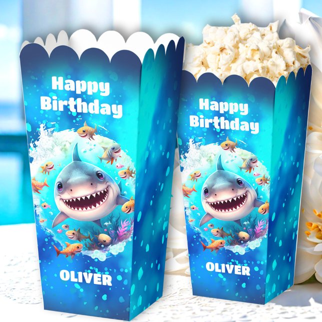 Caja Para Regalos Cute Sharm Birthday Personalizado Boy Popcorn (Cute Shark Birthday Personalized Boy Popcorn Favor Boxes)