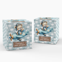 Caja Para Regalos Cute Teddy Bear Pilot Blue Baby Party FavBox