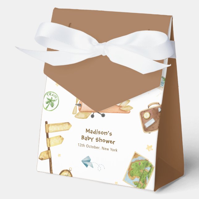 Caja Para Regalos Cute Travel Around The World Airplane Baby Shower  (Anverso)