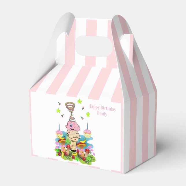 Caja Para Regalos Cute Twin Happy Birthday Gable Favor Box Pink Blue (Front Side)
