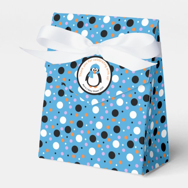 Caja Para Regalos Cute Winter Penguin Baby Shower Favbox (Front Side)