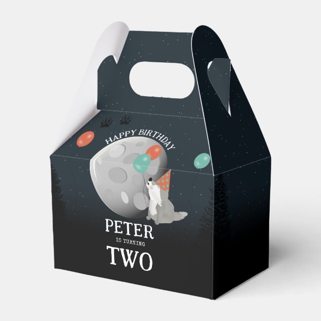 Caja Para Regalos Cute Wolf Pack Woodland Moon Howling Birthday (Front Side)