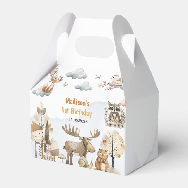 Caja Para Regalos Cute Woodland Animals 1st Birthday Party Favor Box (Front Side)