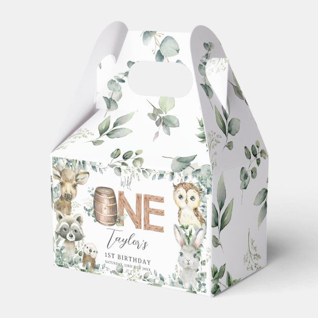 Caja Para Regalos Cute Woodland Animals Greenery Boy Baby Shower (Front Side)
