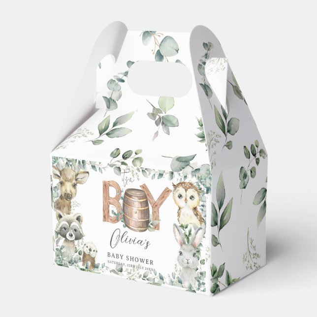 Caja Para Regalos Cute Woodland Animals Greenery Boy Baby Shower (Front Side)