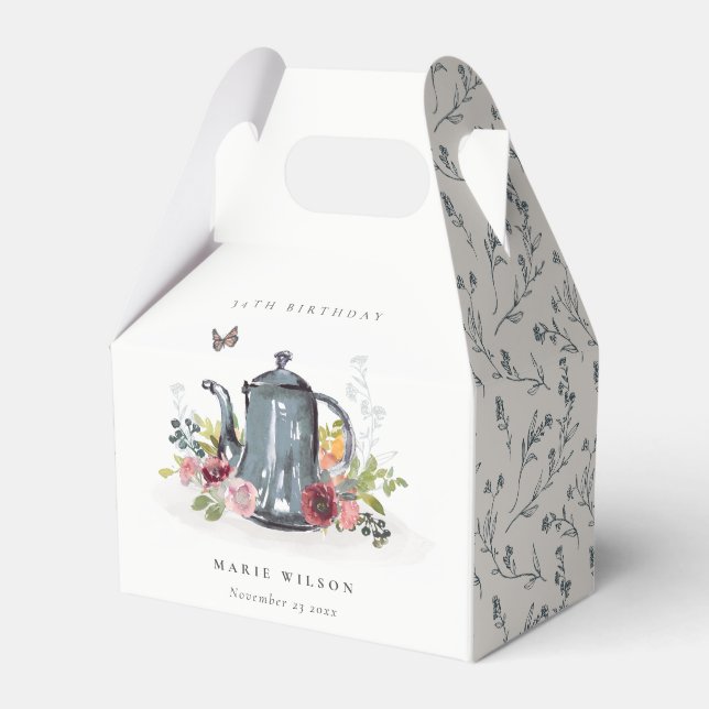 Caja Para Regalos Cute y alegre Rosa Floral Tetera a cualquier edad  (Front Side)