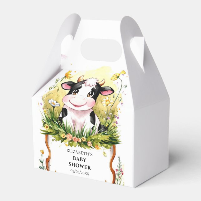 Caja Para Regalos Cuto Personalizado Watercolor Cow Baby Shower (Front Side)