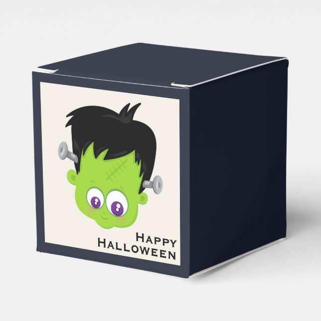 Caja Para Regalos Cuto verde Frankenstein Monster cara Halloween (Costado Anverso)