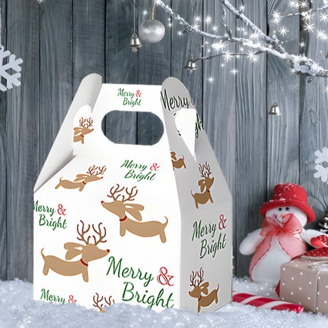 Caja Para Regalos Dachshund Reindeer Merry Christmas Regalo Box (Merry & Bright Dachshund Christmas gift box for wiener dog loving gifting)