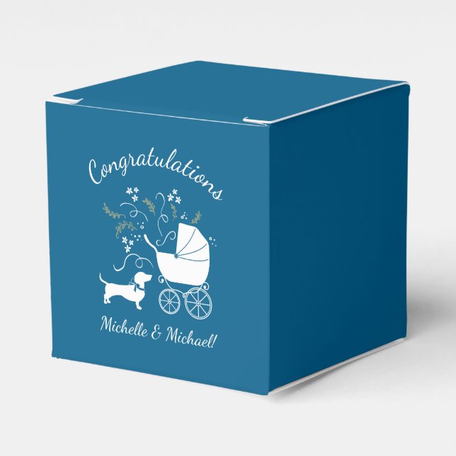 Caja Para Regalos Dachshund Wiener Dog Baby Shower Blue Boy (Costado Anverso)
