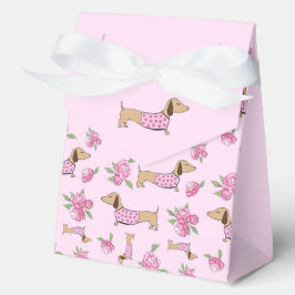 Caja Para Regalos Dachshund y Peonies Boda rosa floral