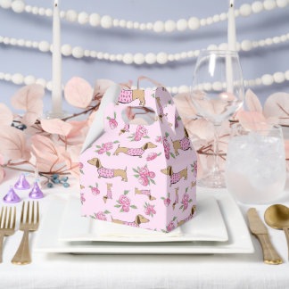 Caja Para Regalos Dachshund y Peonies Boda rosa floral