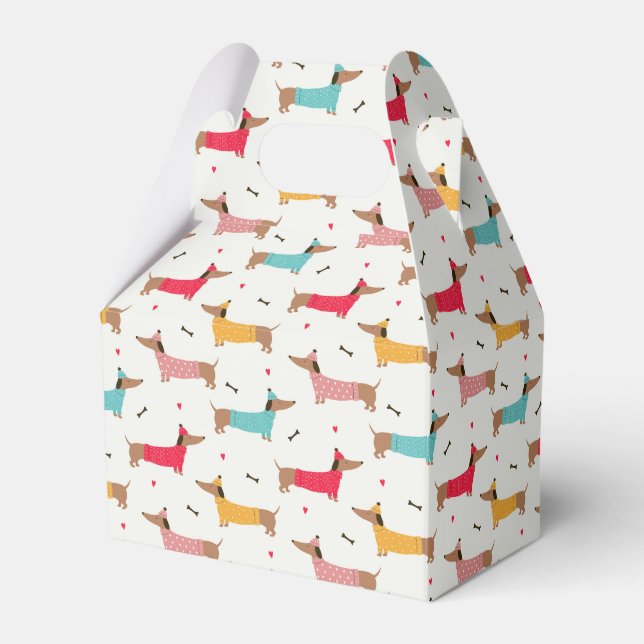 Caja Para Regalos Dachshunds en el patrón de vacaciones de los suéte (Front Side)