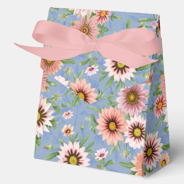 Caja Para Regalos Daisias rosas de bonito sobre el patrón floral azu (Anverso)