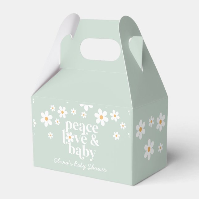 Caja Para Regalos Daisy Peace Love Baby Retro Baby Shower FavBox (Front Side)