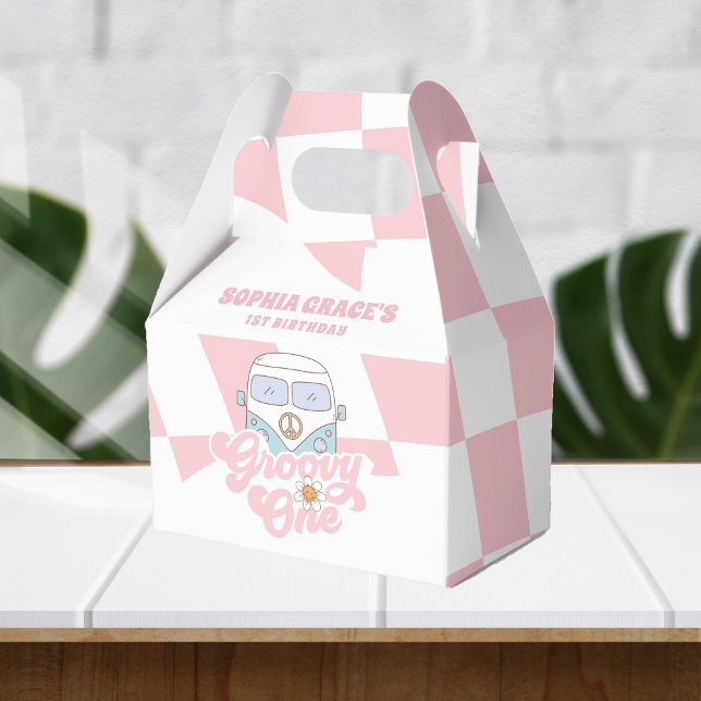 Caja Para Regalos Daisy & Retro Van Pink Groovy Un primer cumpleaños (Subido por el creador)