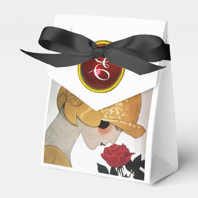 CAJA PARA REGALOS DAMA CON ROSA ROJA RUBY GEM STONE MONOGRAM (Front Side)