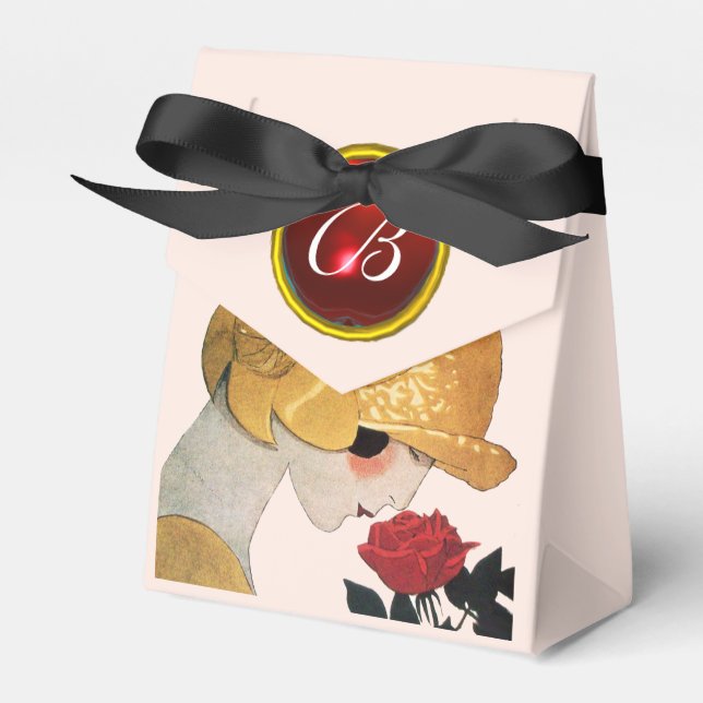Caja Para Regalos DAMA CON ROSA ROJA RUBY GEM STONE MONOGRAM ,rosa (Front Side)