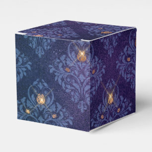 Caja Para Regalos Damasco de cosecha azul y oro de la marina