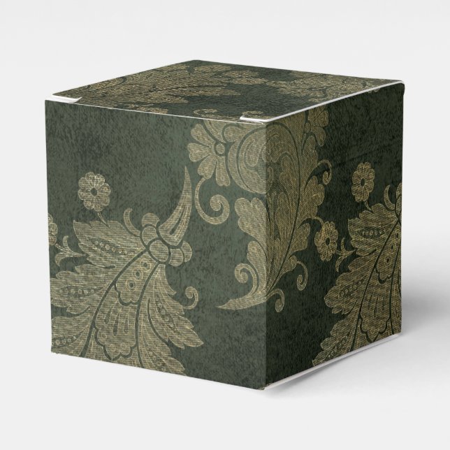 Caja Para Regalos Damasco de cosecha verde y dorada (Costado Anverso)