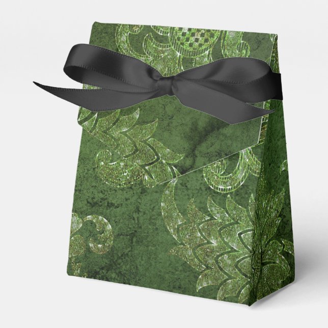 Caja Para Regalos Damasco de época verde esmeralda brillante (Front Side)