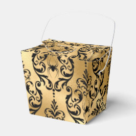 Caja Para Regalos Damasco de Halloween dorado y negro