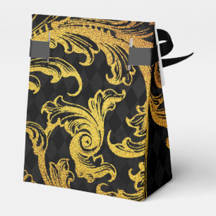 Caja Para Regalos Damasco de Relieve metalizado negro y falso dorado