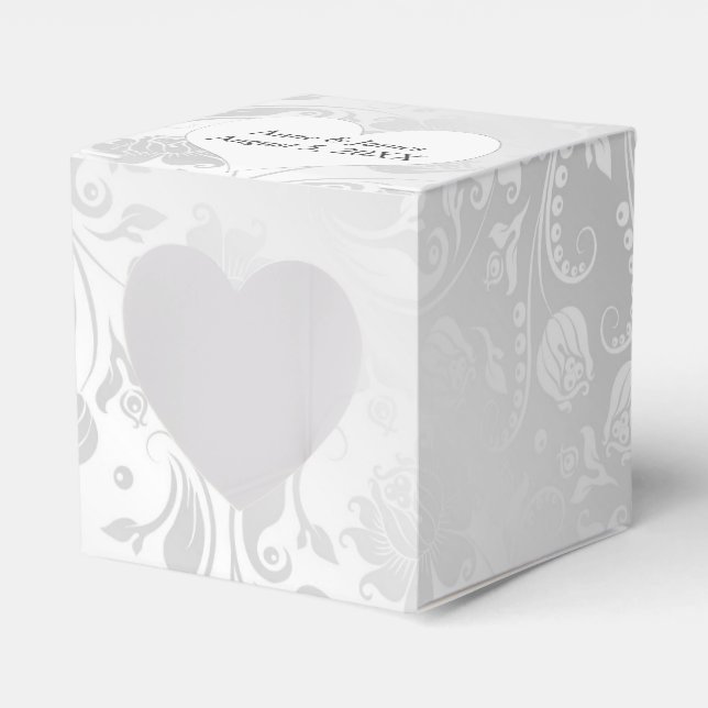 Caja Para Regalos Damasco De Satino Blanco boda Con Corazón (Anverso)