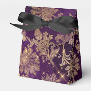 Caja Para Regalos Damasco esparcido morado y dorado de cosecha