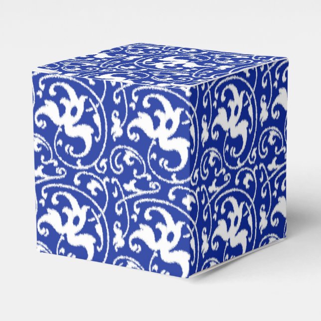 Caja Para Regalos Damasco floral de Ikat - Azul cobalto y blanco (Costado Anverso)
