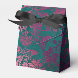 Caja Para Regalos Damasco floral verde azulado y borgoñón