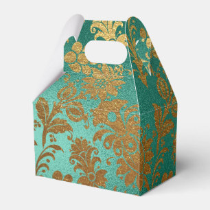 Caja Para Regalos Damasco floral verde azulado y dorado