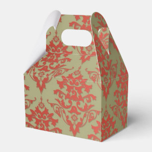 Caja Para Regalos Damasco Floral Verde Oliva y Rojo