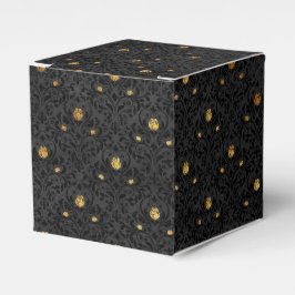 Caja Para Regalos Damasco negro y dorado floral de oro