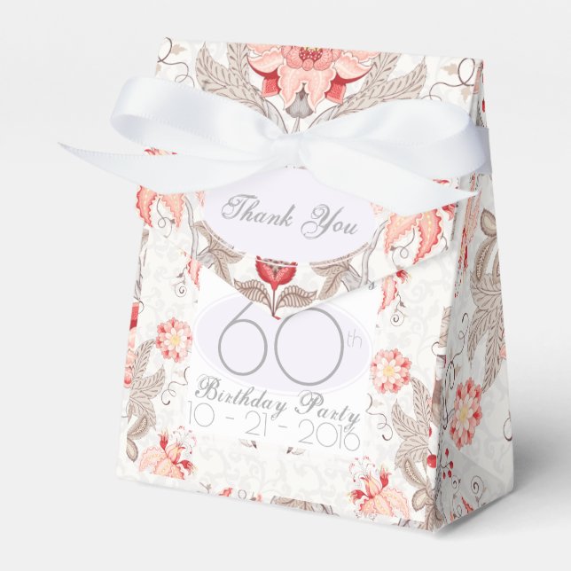 Caja Para Regalos Damask Floral 60th Birthday Gracias Favor Box (Front Side)