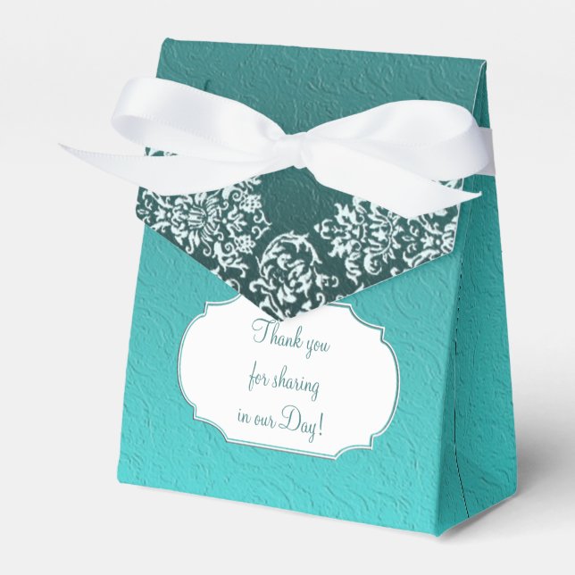 Caja Para Regalos Damask Turquoise Wedding Favor Box (Front Side)