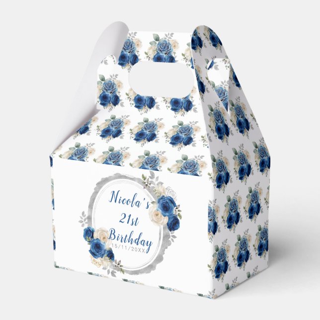 Caja Para Regalos Dark Blue Silver Elegant Flowday Party (Front Side)