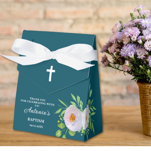 Caja Para Regalos Dark Cyan Baby Boy Baptism Favor Box (Subido por el creador)