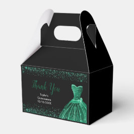 Caja Para Regalos Dark Green Dress Faux Glitter Quinceanera