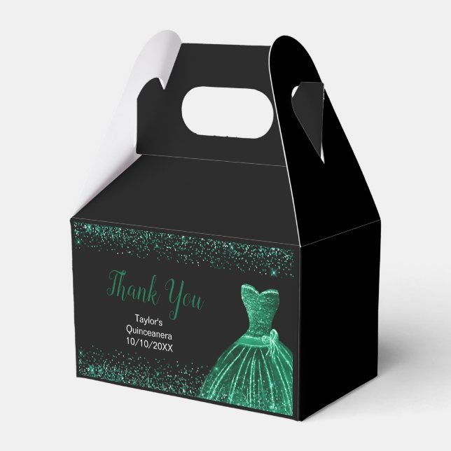 Caja Para Regalos Dark Green Dress Faux Glitter Quinceanera (Front Side)