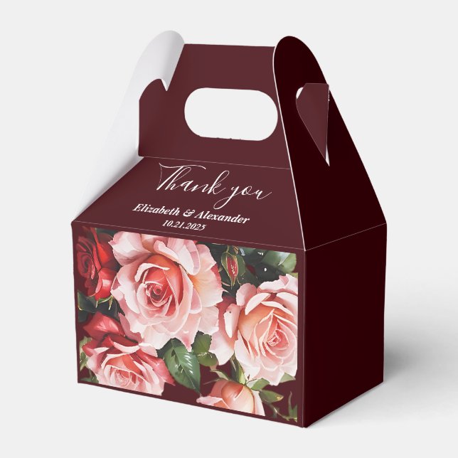 Caja Para Regalos Dark moody pink and red roses maroon wedding  (Front Side)