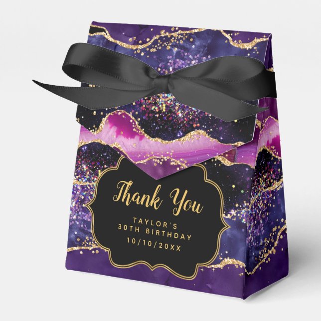 Caja Para Regalos Dark Purple Gold Sequins Agly Birthday Gracias (Front Side)