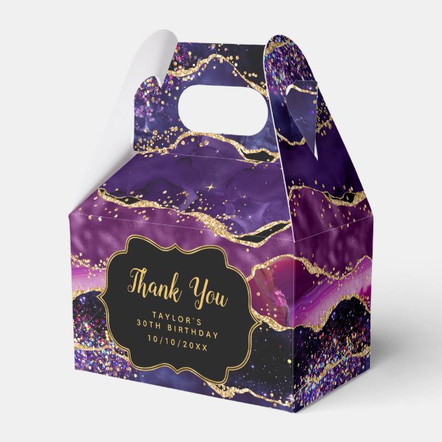 Caja Para Regalos Dark Purple Gold Sequins Agly Birthday Gracias (Front Side)