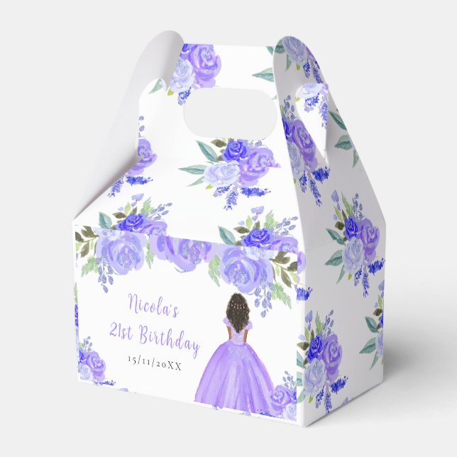 Caja Para Regalos Dark Skin Princess Purple Floral Birthday Party (Front Side)