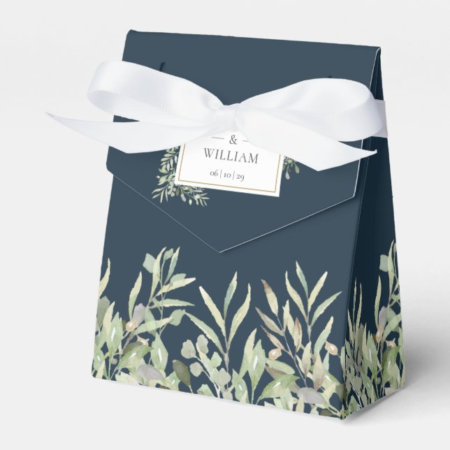 Caja Para Regalos Deep Sea Blue Elegant Greeneration Foliage Boda (Front Side)