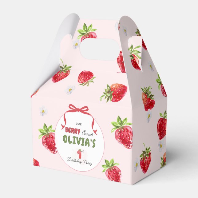 Caja Para Regalos Delicada acuarela rosa Fresa Primer cumpleaños (Front Side)