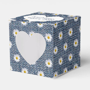 Caja Para Regalos Denim Azul Con Margaritas